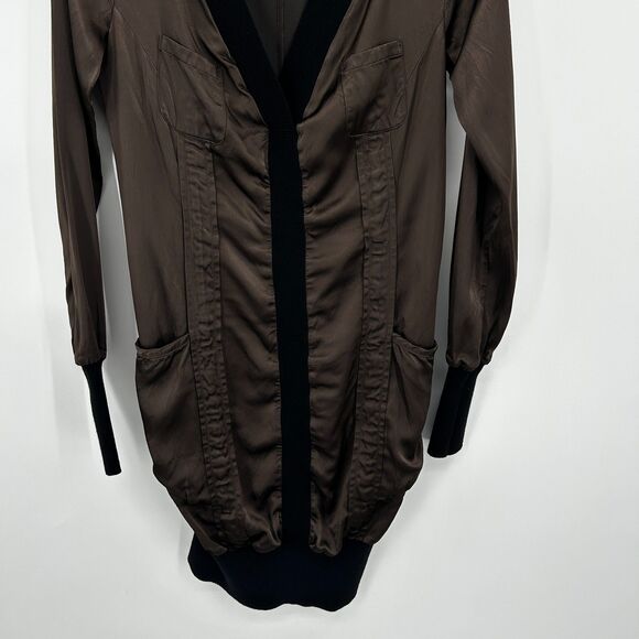 COSTUME NATIONAL Brown Black Silky V-Neck Long Sleeve Mini Dress Size Medium - Picture 4 of 7